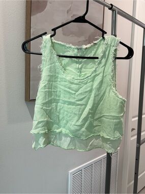 Altar'd State Mint Green Frayed-Hem Layered Crop Tank